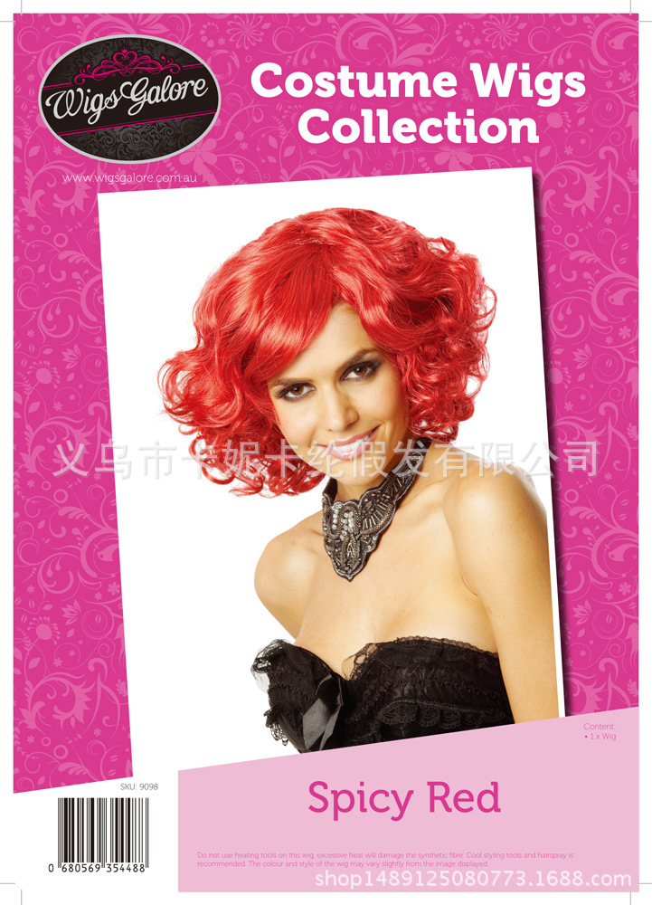 Peluca de espectáculo de escenario de pelo rizado rojo de chile