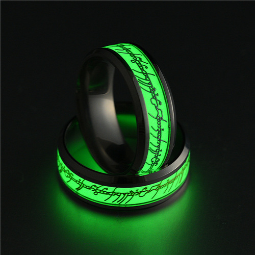 Eurasian cross-border titanium steel ring glow-in-the-dark ring Lord of the Rings magic ring ring trendy creative accessories wholesale