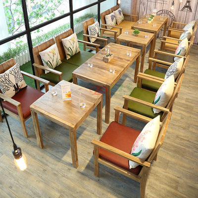 供应漫咖啡老榆木椅复古做旧乡村主题实木西餐厅咖啡馆餐桌椅组合|ru