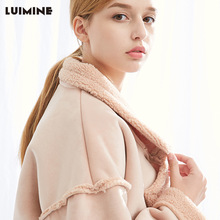 LUIMINE2021冬裝新款韓版純色女裝粉色金絲絨羊羔毛外套棉服大衣