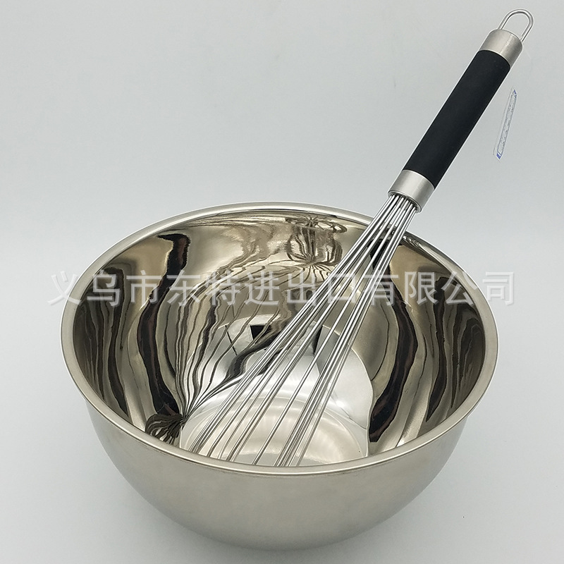 Factory direct sales of stainless steel egg beaters, high-end baking supplies, rubber-coated plastic handles, 8-line manual egg beaters detail image 2