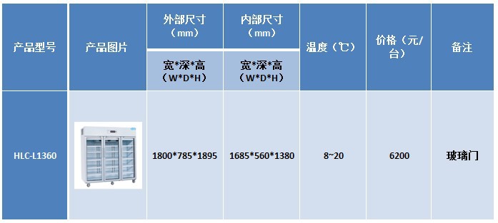 和利 厂家直销HLC-L1360立式展示柜阴凉柜低温保存箱