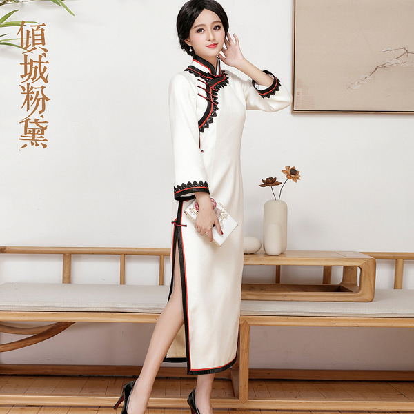 Demi-season fashionable woolen elegant ethnic cheongsam