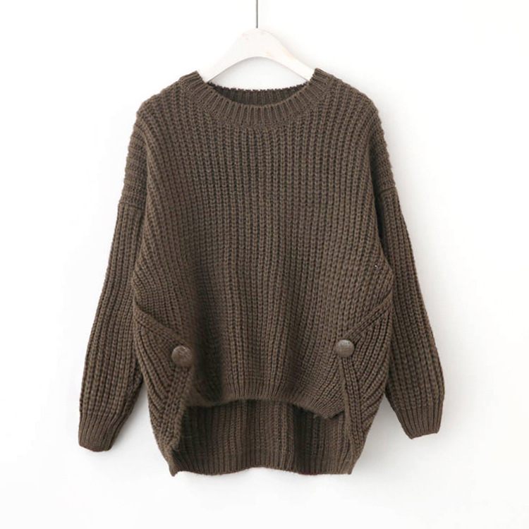 Front Short Back Long Button Pullover Sweater NSSX88966