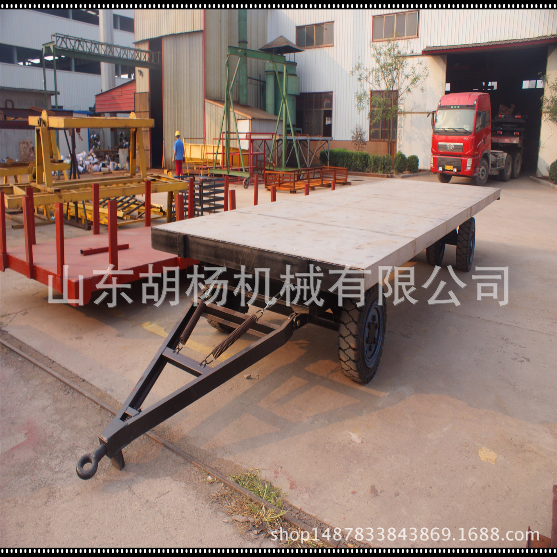 供应低平板挂车 实心胎轮胎 结实耐用 转盘转向