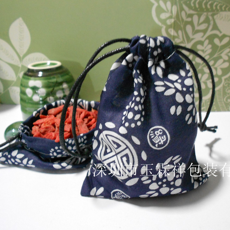 大量供应定制印花图案抽绳束口袋 棉麻丝绒紧口袋 规格可定制