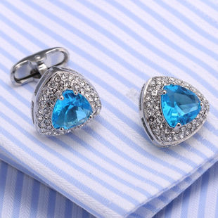Foreign trade Crystal cufflinks French shirt cuff stud double row blue diamond cuff dress buckle cufflink 366