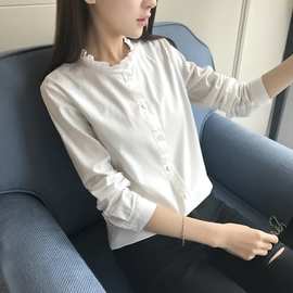 AKQ8358  2017春季新款木耳领长袖白衬衫棉质森女系衬衣打底衫