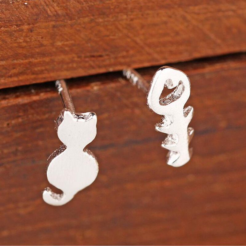 Simple Cute Kitty Ear Studs Alloy Plating Gold Silver Animal Kitten Fish Stud Ear Studs Wholesale display picture 13