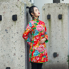 女装中式传统全棉印花秋冬长袖时尚优雅夹棉修身棉旗袍棉衣