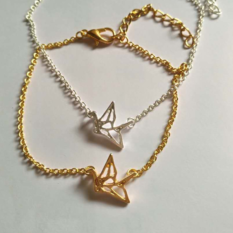 Jewelry hollow paper crane bracelet goldplated silver cute origami pigeon bird bracelet anklet wholesalepicture17
