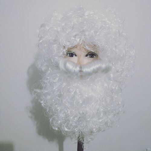 White long curly hair holiday wig European and American Santa Claus wig fake beard set foreign trade Amazon wholesale