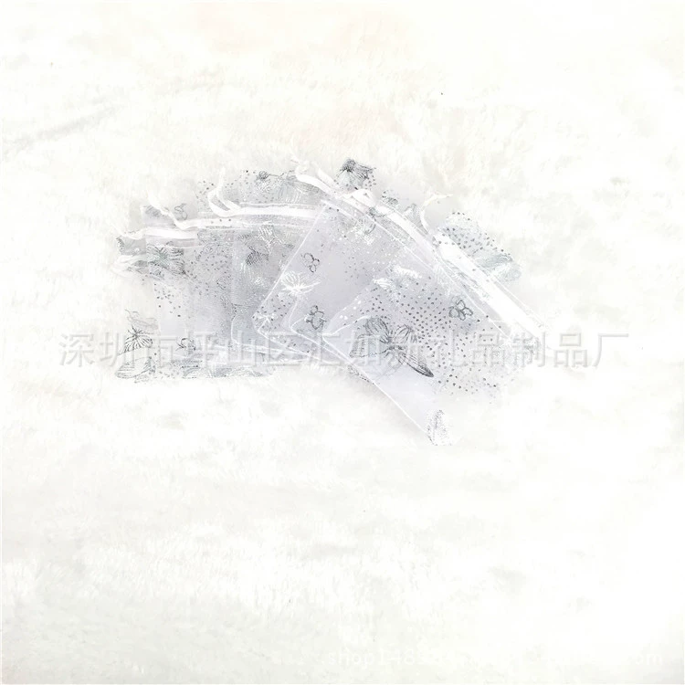 Поставка 7*9 белая бабочка серебро бронзирование органза мешок/снег пряжа пучок сетки мешок/ювелирные изделия упаковка мешок
