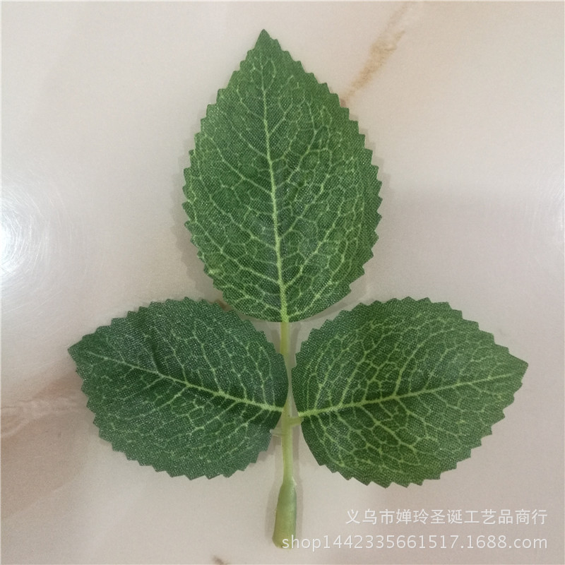 仿真植物仿真花叶 三叉丝印玫瑰叶 婚庆花丝网花玫瑰花叶片配件