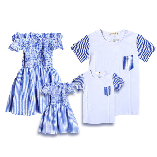 Summer Parent-Child Outfit Fashion Trendy Kids Short Sleeve T Family Set Mother and Daughter One-Shoulder Dress 1138