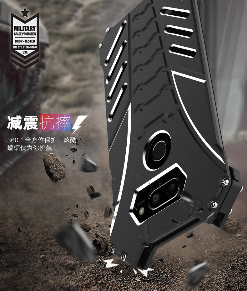 R-Just Batman Shockproof Aluminum Shell Metal Case with Custom Batarang Stent for LG V30 & LG V30+