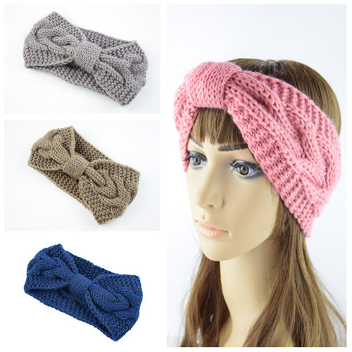European and American twist bow knitted hairband wool headband ear protection headgear handmade warm hair accessories autumn and winter headband