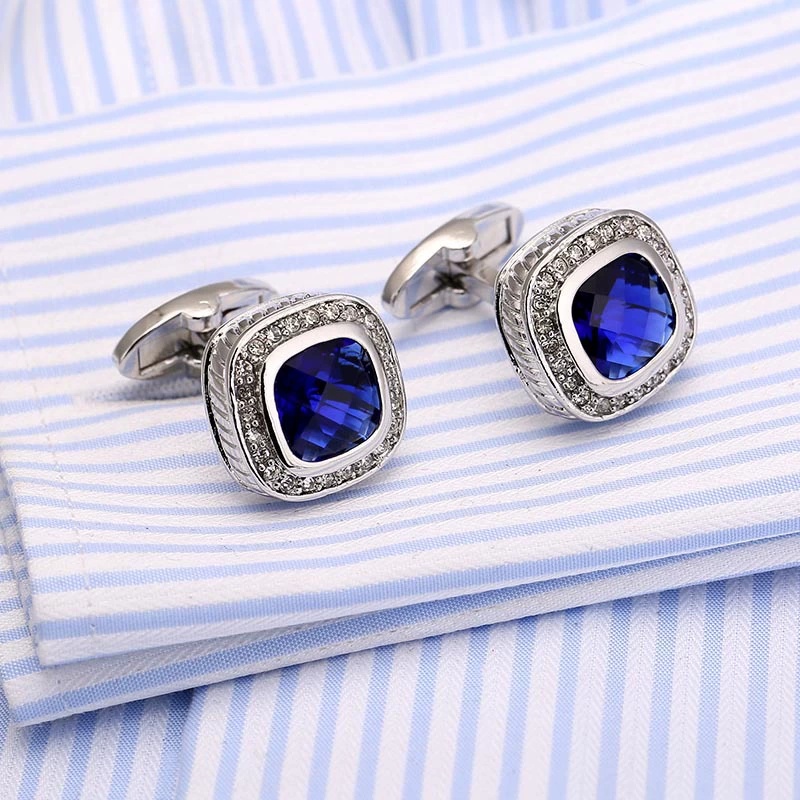 French shirt cufflinks, blue crystal cufflinks, wedding dress cuff buttons, suit buttons Cufflinks 118