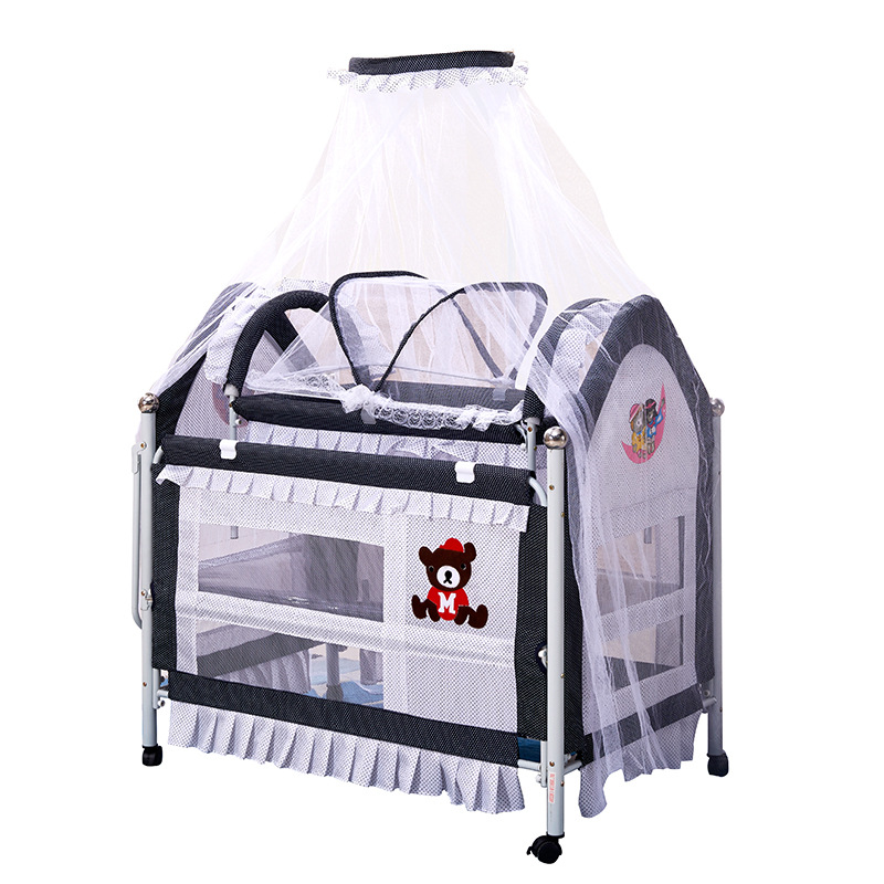 Baby bed bb rocking bed iron bed fabric baby baby game cradle bed can be extended splicing big bed