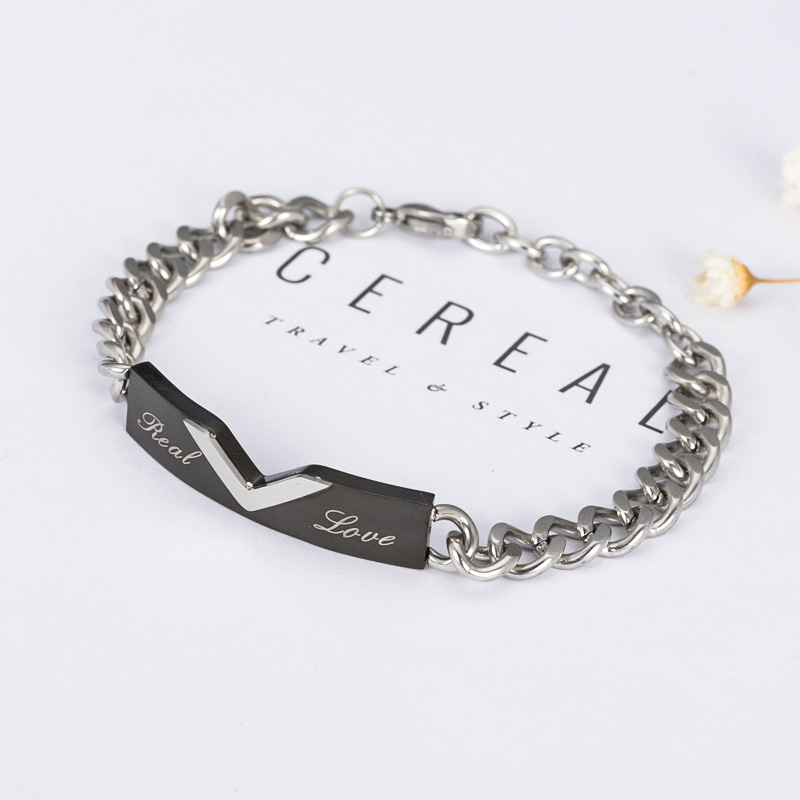 Fashion Inlaid Zircon Anti-allergic New Accessories Simple Couple Titanium Steel Bracelet display picture 5