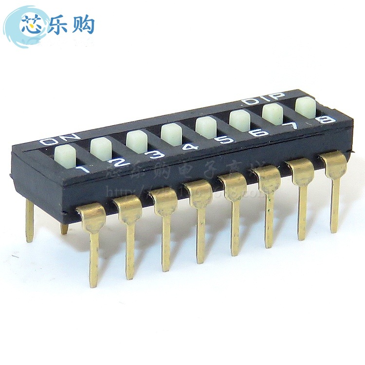拨码开关 8位 8P KI-08 2.54MM 黑色 DIP直插 镀金 平拔 编码开关