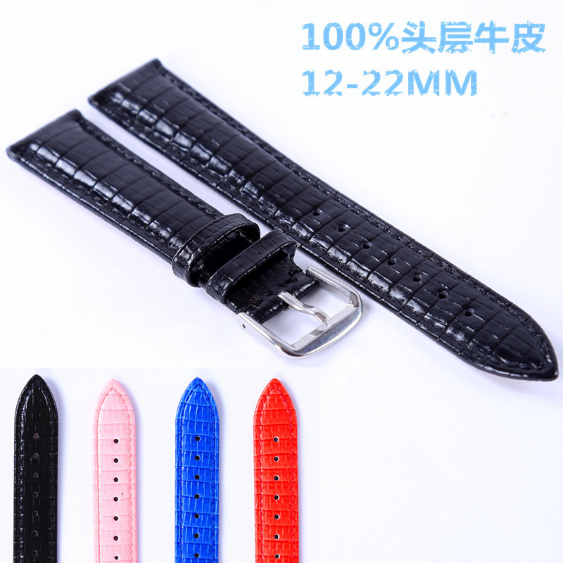 独特时尚！多色多尺寸蜥蜴纹头层牛皮手表带，适用于各种手表通用配件12-22MM