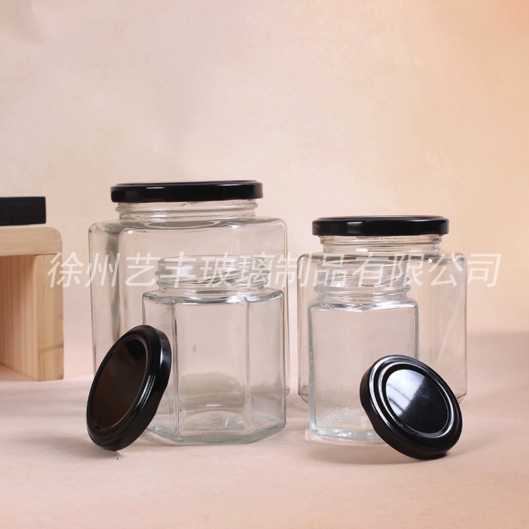 高白料六棱玻璃蜂蜜瓶 酱菜瓶 玻璃瓶 铁盖可定制 梨膏玻璃瓶