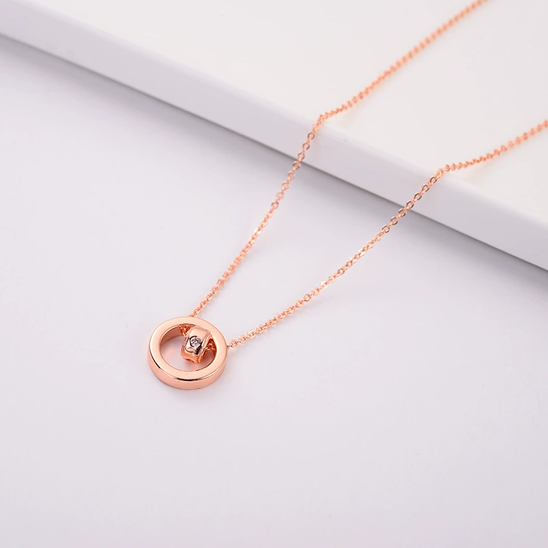 Серебряное ожерелье, золотистый стильный подвес, кольцо, 18 карат, розовое золото, корейский стиль, простой и элегантный дизайн