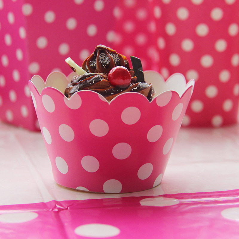 甜品台蛋糕围边 玫红绿色纸杯蛋糕小蛋糕围边 生日蛋糕装饰 12枚