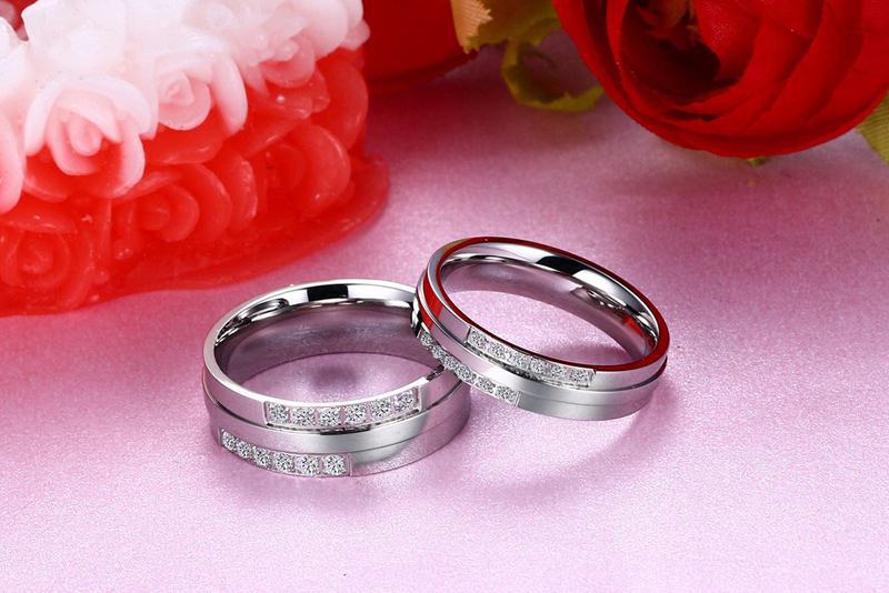 Fashion Geometric Stainless Steel Inlaid Zircon Rings 1 Piece