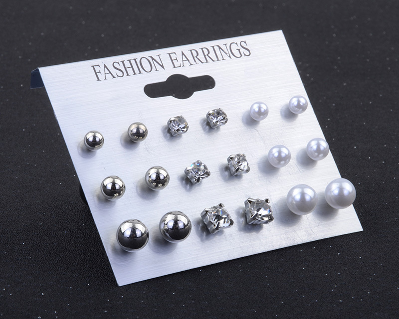 Jewelry Pearl Rhinestone Earrings Stud Earrings 9 Pairs Board Set display picture 6