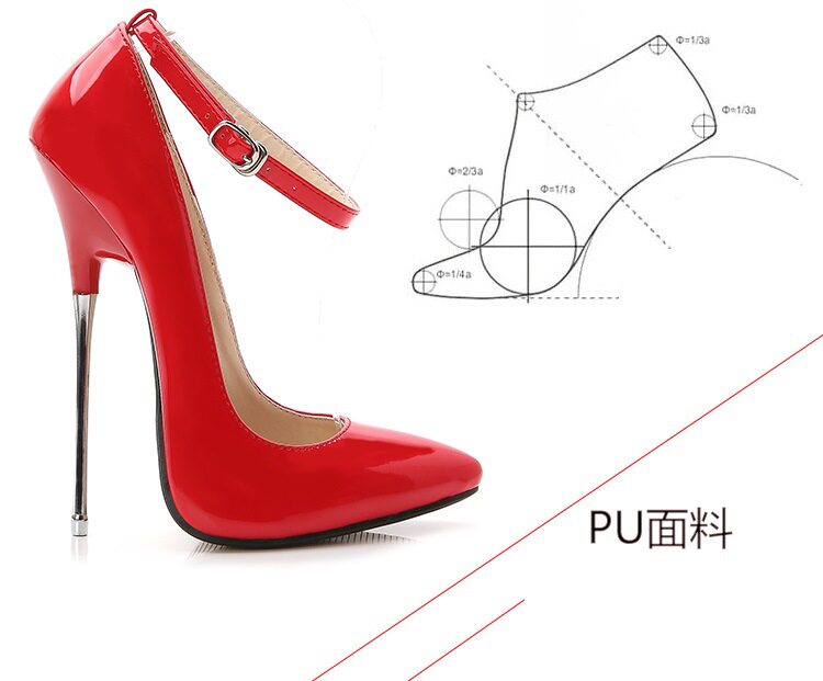 Giày cao gót nữ mũi nhọn gót 16 cm phong cách gợi cảm — Màu Đỏ đào, Màu đen, Màu đỏ, Trắng bạc chi tiết 6