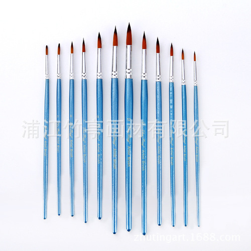 12 pieces of pearlescent blue two-color nylon pointed brushes, watercolor brushes, special hooking pens for digital oil painting