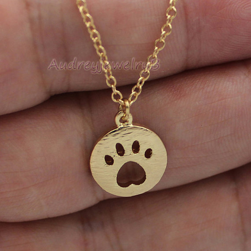 Hollow cat claw necklace copper chain geometric round cat and dog footprints clavicle chain wholesal