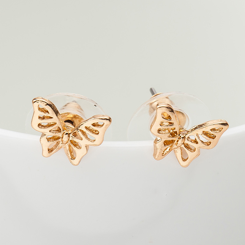 New Glossy Hollow Butterfly Ear Studs Gold Plated Silver Rose Cute Insect Ear Studs Wholesale display picture 8