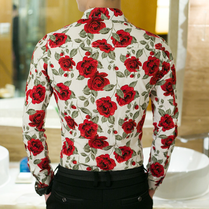 Spring and autumn new men's slim long sleeve printed shirt Han version fashion men's Floral Shirt Large Men's floral shirt