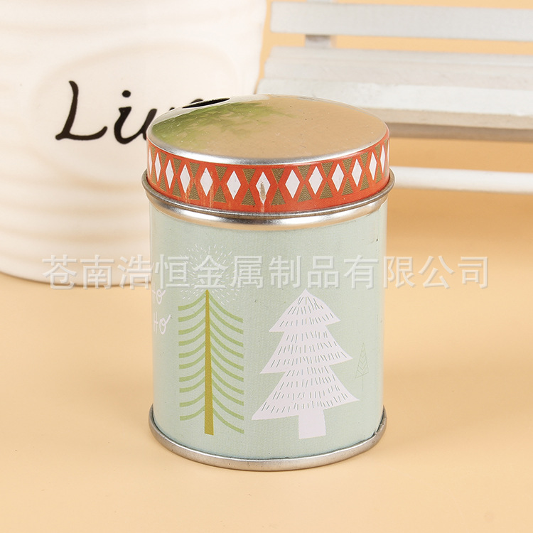 彩色可爱圆形马口铁牙签筒铁罐 圣诞老人图案上下盖桌面牙签罐