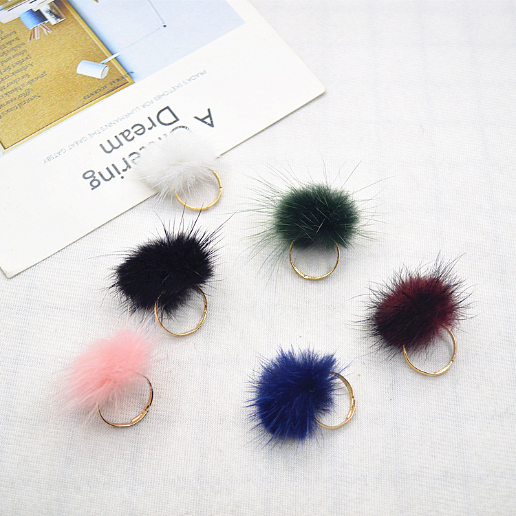 1 Piece Korean Style Hairball mink hair Metal Womenu0027S Rings
