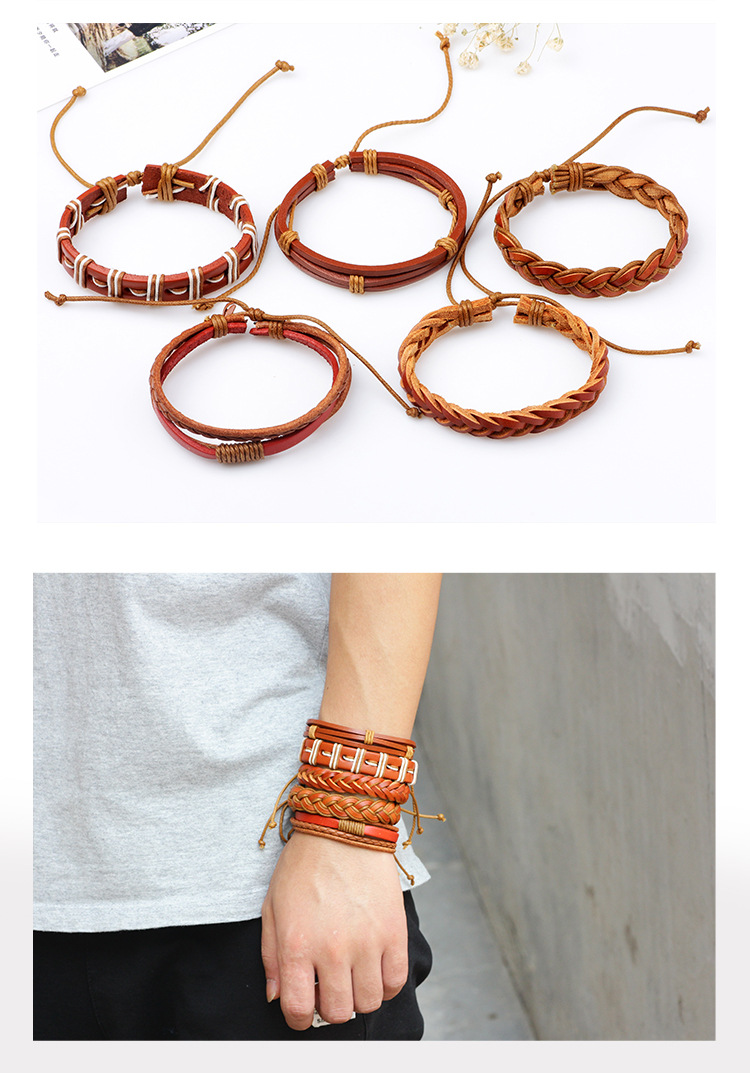 Fashion Diy Five-piece Suit Punk Leather Hand-woven Bracelet display picture 2