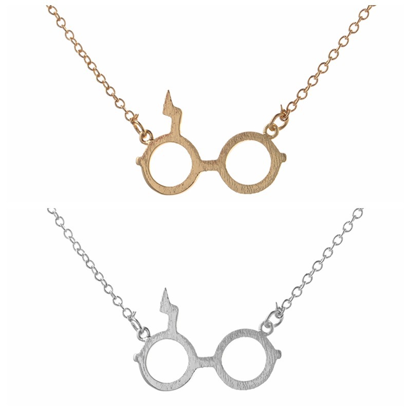 Harry Potter Glasses Necklace Deathly Hallows Pendant Necklace Gold Plated Silver Lightning Z Neckla