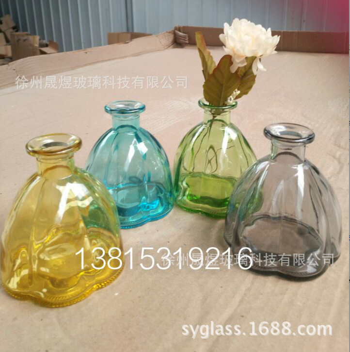 欧式小口南瓜彩色玻璃花瓶家居摆件插花瓶藤条香薰瓶水培瓶北欧