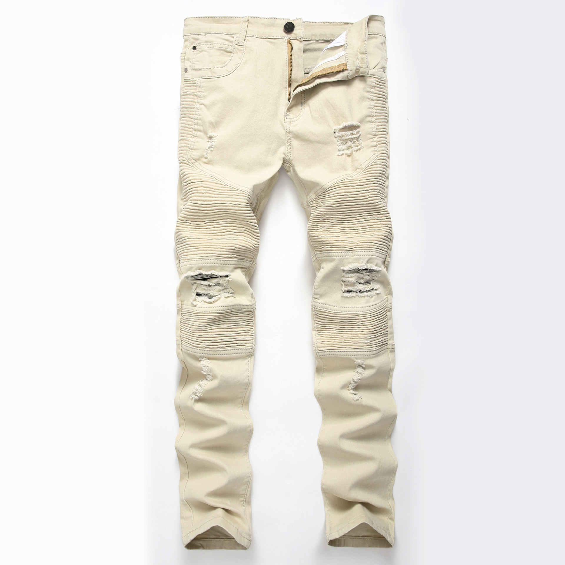 boy Cross-Border Source European And American Street Fashion Brand Motorcycle Men's Personality Wrinkled Slim Fit Skinny_viptrois.com