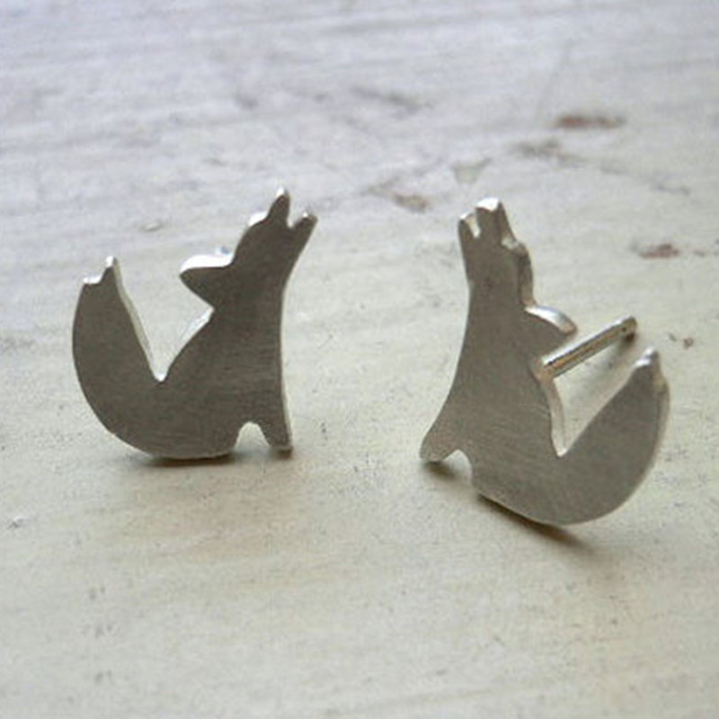 Cute Little Wolf Earrings Alloy Plating Cartoon Wolf Earrings Gold And Silver Animal Earrings Wholesale display picture 5