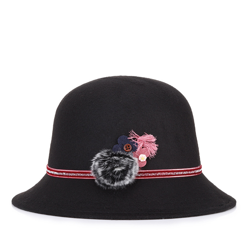 Las mujeres de otoño e invierno sombrero de lana de moda elegante decoración de la flor personalizada al aire libre cálido sombrero de cuenca estilo coreano sombrero superior entrega de una sola pieza image 2