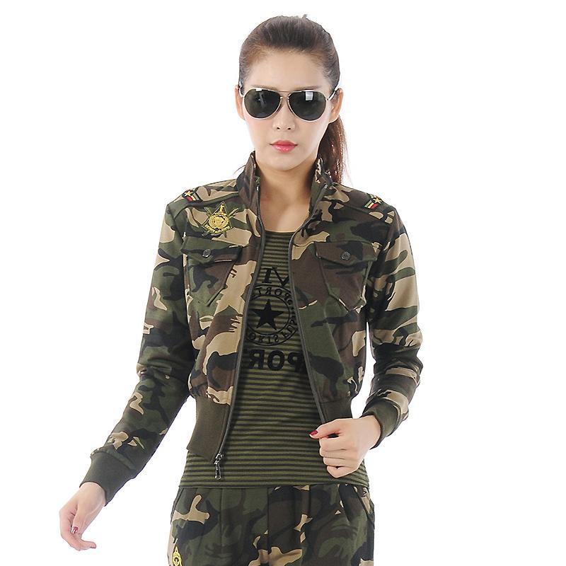 秋冬新款水兵舞蹈服装迷彩小款卫衣女军迷立领