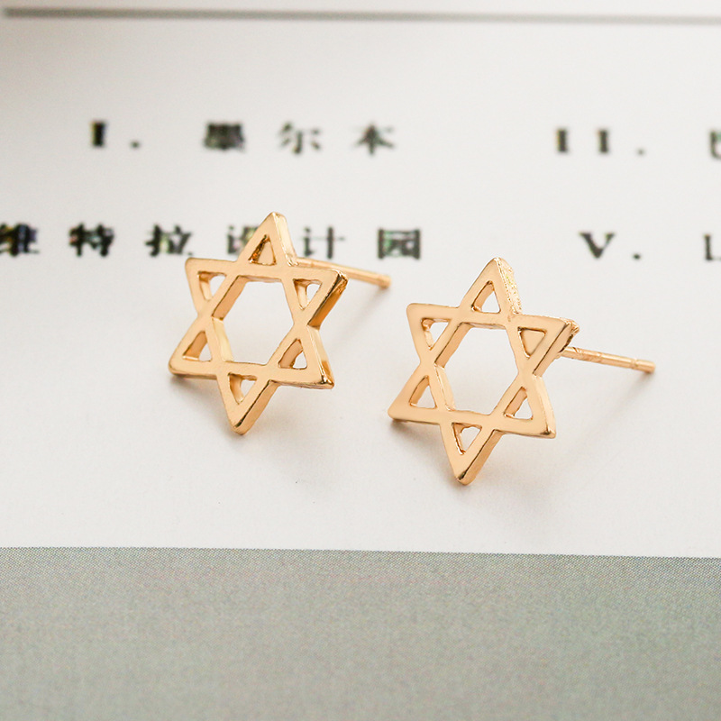 Moda Hollow Hexagram Star Stud Alloy Plating Gold Silver Black Star Stud Pendientes Al Por Mayor display picture 1