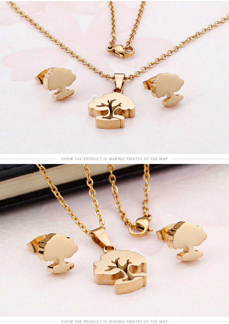 Korean Tree Pendant Stainless Steel Plating 18k Real Gold Earrings Necklace Wholesale Nihaojewelry display picture 2