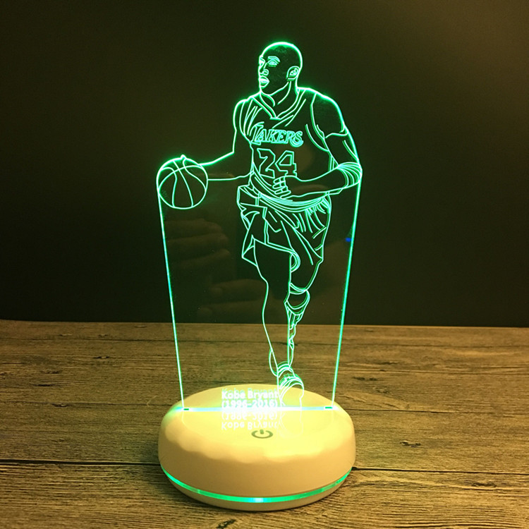 跨境专供NBA球星科比瓷白底座充电七彩3D小夜灯亚克力立体视觉灯