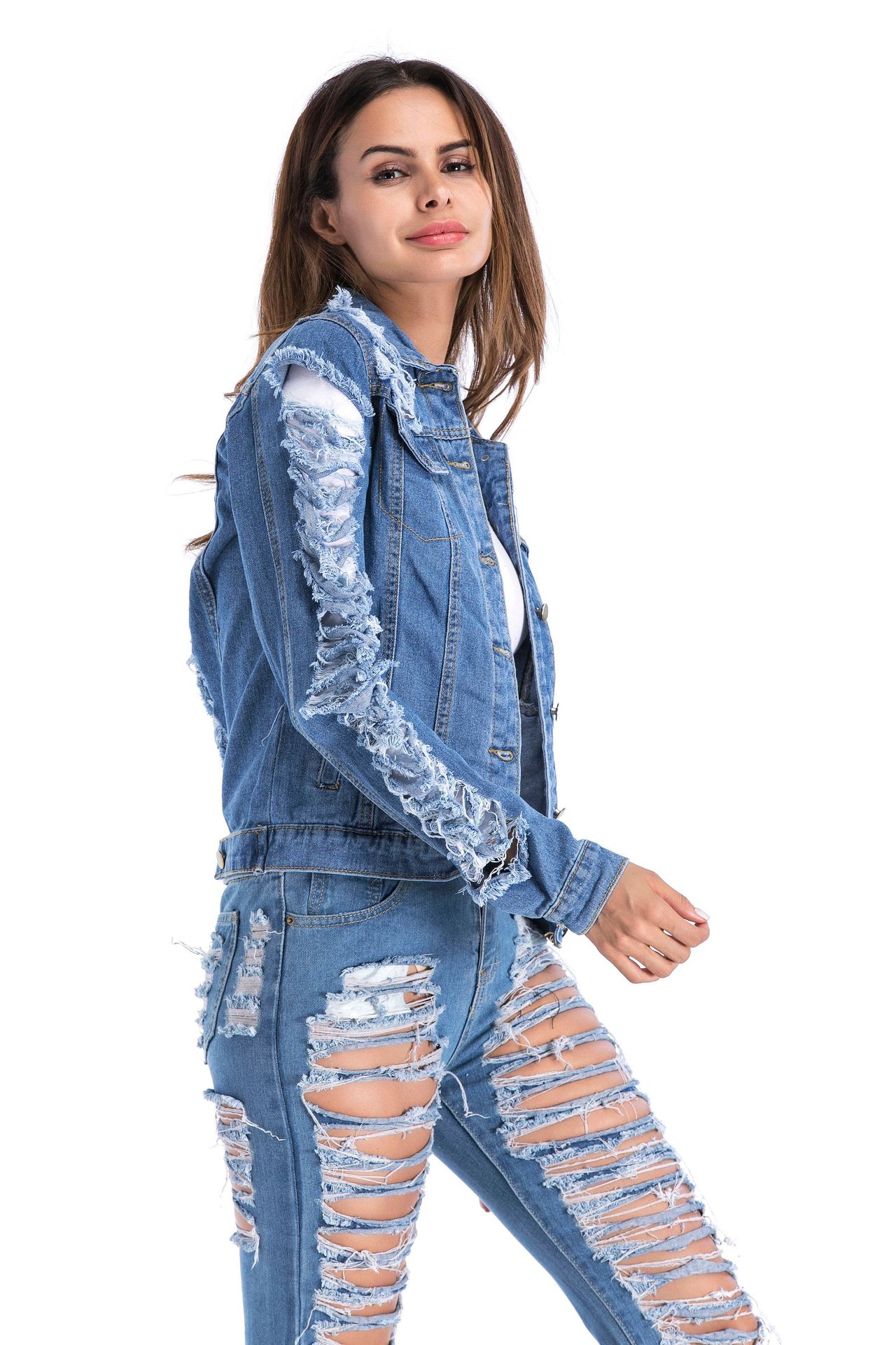  new torn wind big hole denim jacket NSTH63729