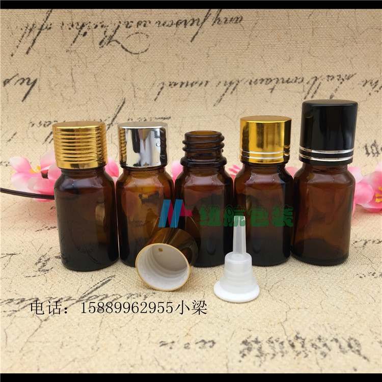 【现货供应】10ml茶色精油瓶玻璃瓶小样瓶试用瓶分装瓶铝盖滴头瓶